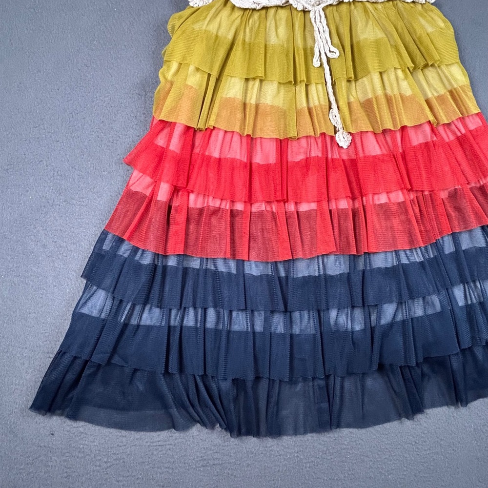Unbranded Tiered Ruffle Dress Womens Medium Multicolor Crochet Boho Mini Dress - Picture 2 of 9